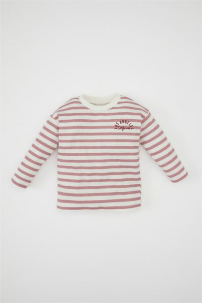 Baby Girl Crew Neck Striped Cotton T-Shirt