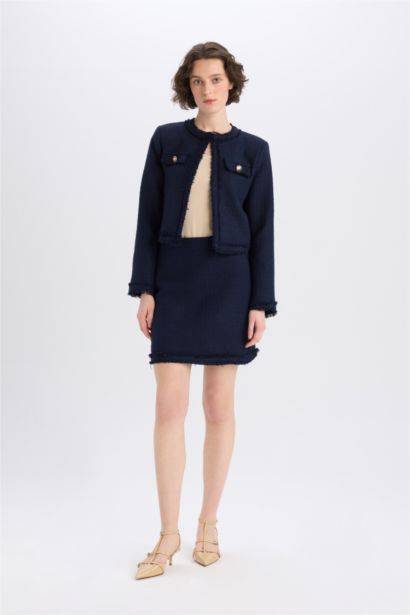 جيبة تويد بقصة A بخصر عالي