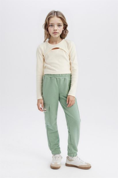 Girl Elastic Waist Leg Cargo Jogger Sweatpants