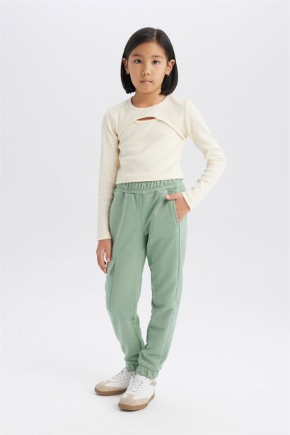 Girl Elastic Waist Leg Cargo Jogger Sweatpants