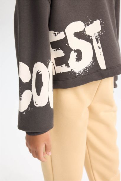 Girl Crew Neck Slogan Printed Thick Fabric Sweatshirt