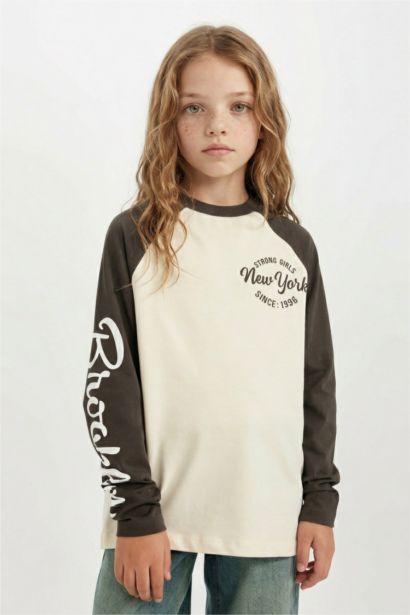 تيشيرت بناتي كم طويل اوفر سايز برقبة مستديرة