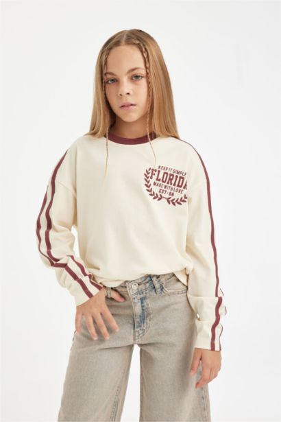 Girl Oversize Fit Crew Neck Printed Long Sleeve T-Shirt