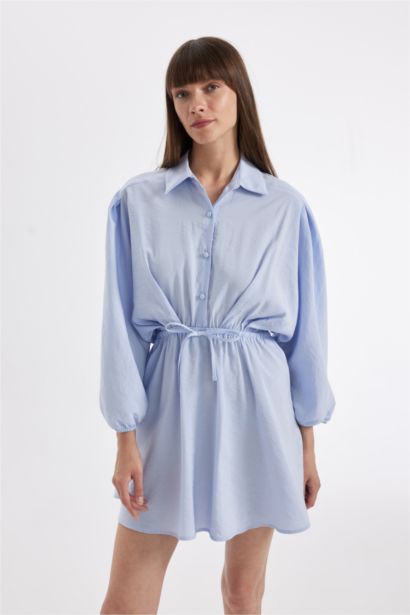 Shirt Collar Modal Half Sleeve Midi Dress