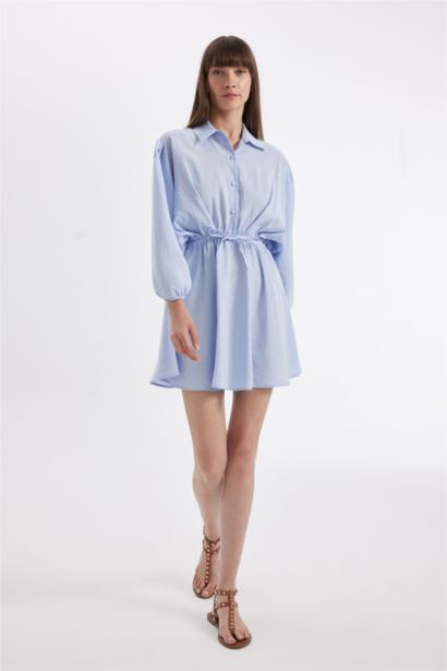 Shirt Collar Modal Half Sleeve Midi Dress