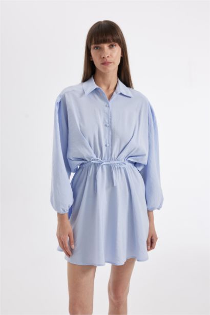Shirt Collar Modal Half Sleeve Midi Dress