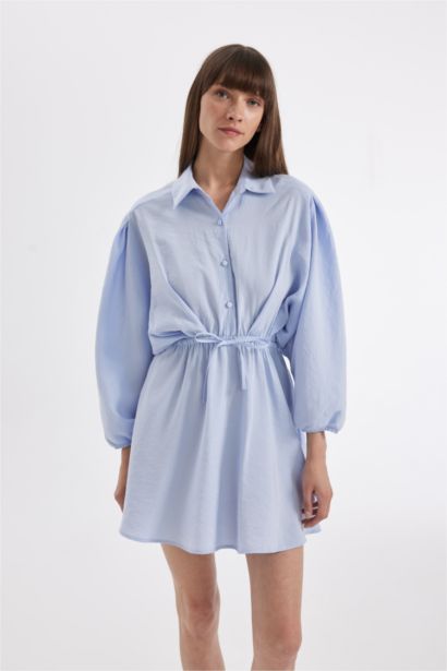 Shirt Collar Modal Half Sleeve Midi Dress