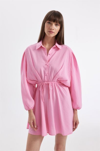 Robe Midi à Col Chemise en Modal à demi-Manches