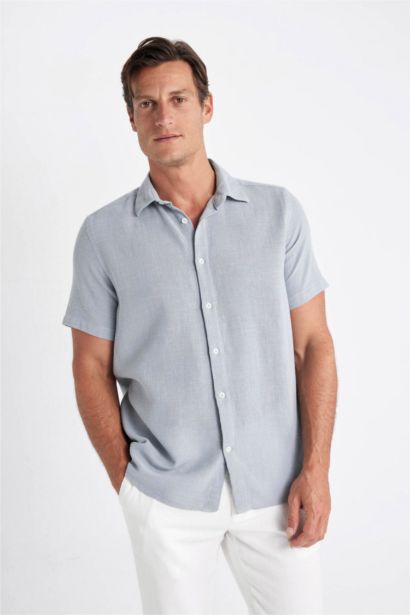 Regular Fit Polo Collar Cotton Short Sleeve Shirt