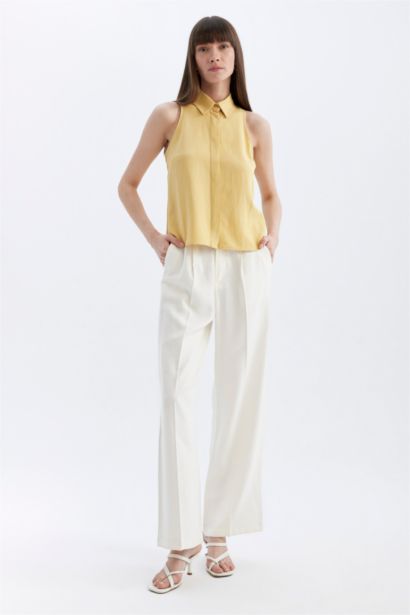 Regular Fıt Keten Karışımlı Kolsuz Bluz