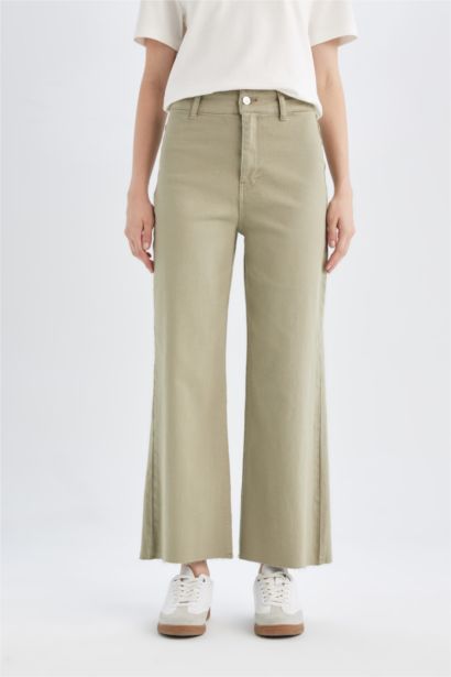 Culotte Yüksek Bel Paça Ucu Kesik Crop Jean Pantolon