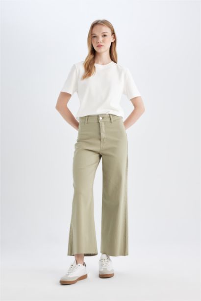 Culotte Yüksek Bel Paça Ucu Kesik Crop Jean Pantolon