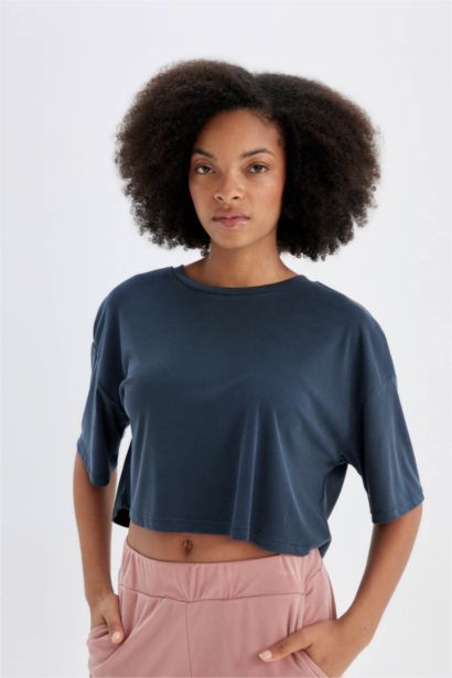 DeFactoFit Crew Neck Sports Modal Crop T-Shirt