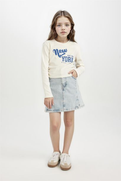 تيشيرت كروب بناتي كم طويل مضلع برقبة مستديرة