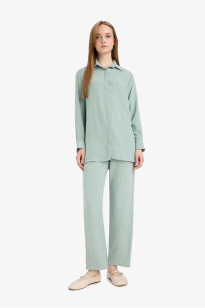 Relax Fit Shirt Collar Long Sleeve Tunic