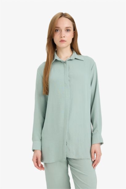 Relax Fit Shirt Collar Long Sleeve Tunic