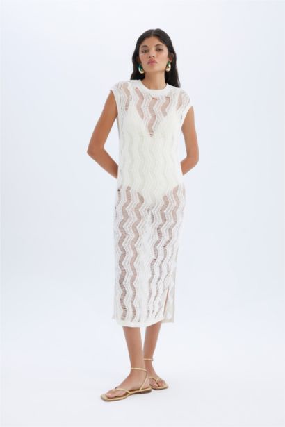 V-Neck Sleeveless White Midi Dress