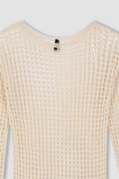 فستان قصير كروشيه ردن طويل قصة عادية