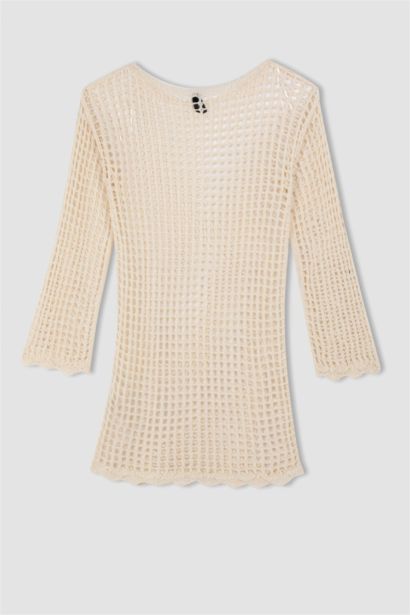 فستان قصير كروشيه ردن طويل قصة عادية