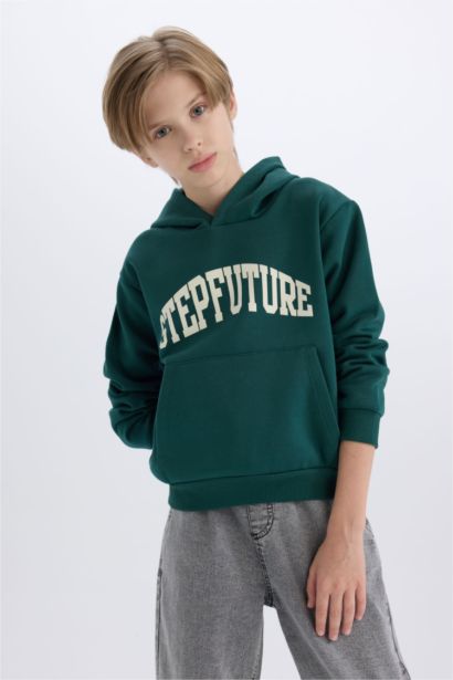 Boy Hooded Printed Thick Sweatshirt