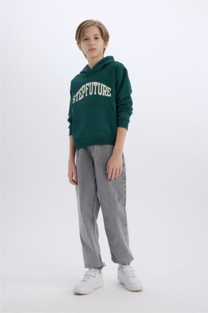 Boy Hooded Printed Thick Sweatshirt