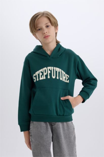Boy Hooded Printed Thick Sweatshirt