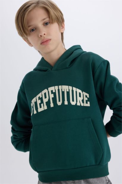 Boy Hooded Printed Thick Sweatshirt