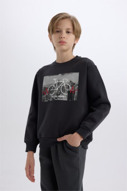 Boy Crew Neck Printed Thick Sweatshirt