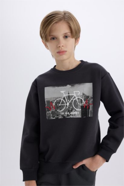 Boy Crew Neck Printed Thick Sweatshirt