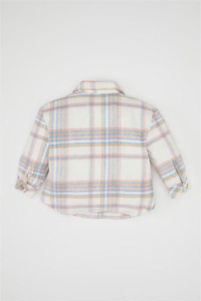 قميص كاروهات بيبي بناتي فلانيل قصة عادية وكم طويل