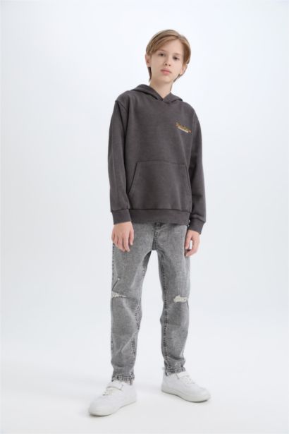 Erkek Çocuk Kapüşonlu Sırt Baskılı Sweatshirt