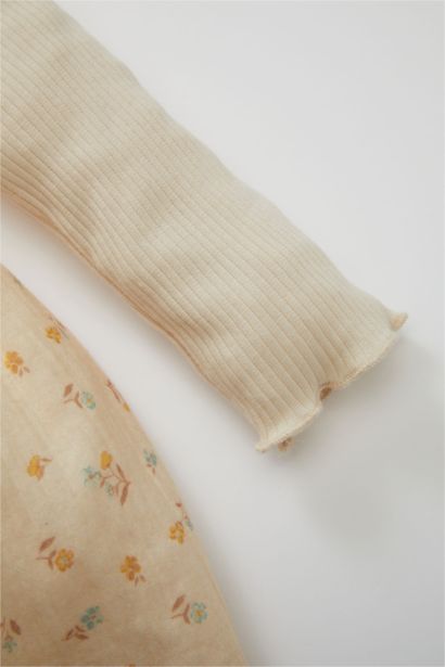 فستان بيبي بناتي فلورال مضلع قصة عادية كم طويل بياقة مستديرة