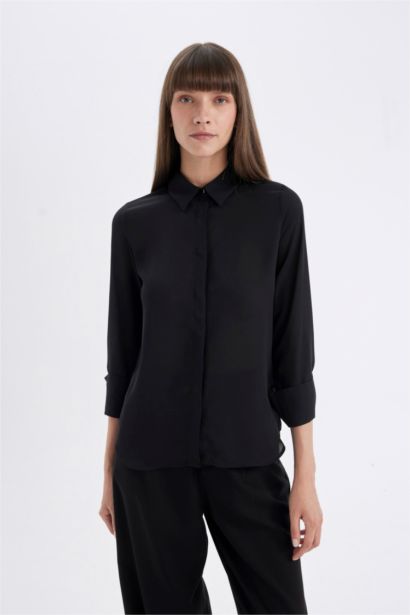 Regular Fit Crepe Long Sleeve Shirt