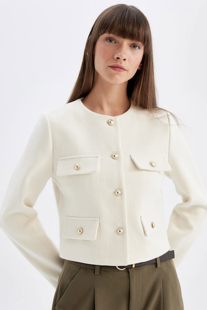 Crop Flanel Blazer