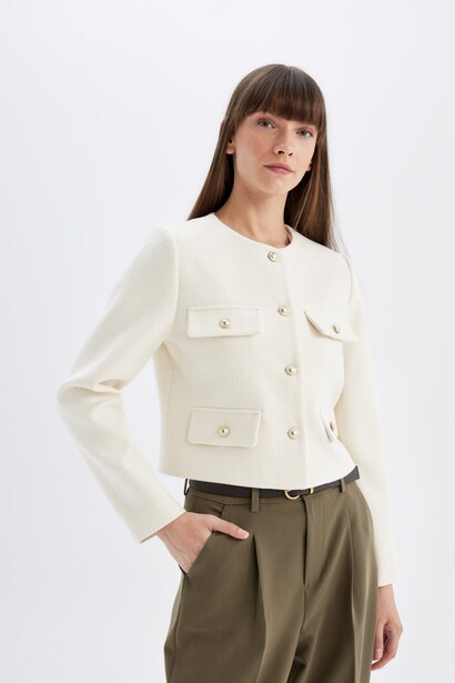 Crop Flanel Blazer