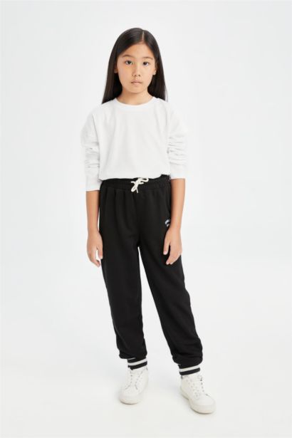 Girl Black Elastic Leg Printed Jogger Sweatpants