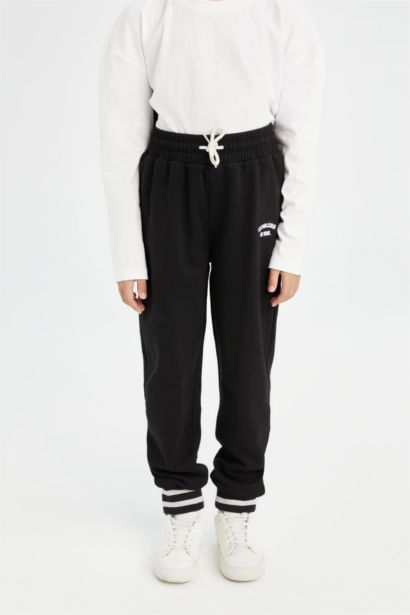 Girl Black Elastic Leg Printed Jogger Sweatpants