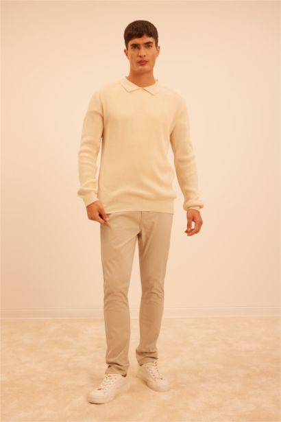 Standard Fit Polo Collar Basic Knitted Pullover