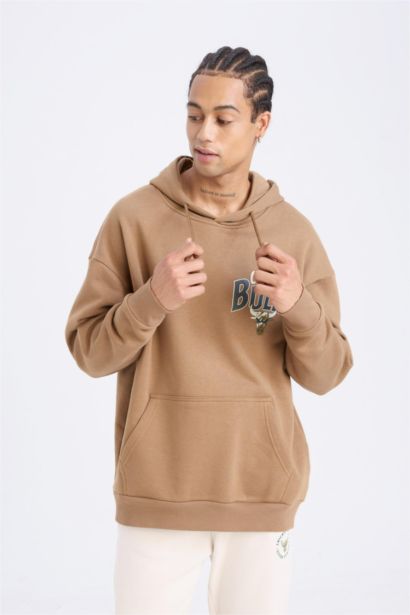 NBA Chicago Bulls Oversize Geniş Kalıp Kapüşonlu Sırt Baskılı Kalın Sweatshirt