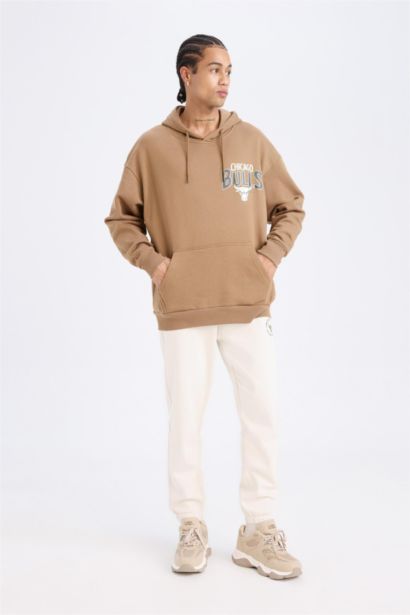 NBA Chicago Bulls Oversize Geniş Kalıp Kapüşonlu Sırt Baskılı Kalın Sweatshirt