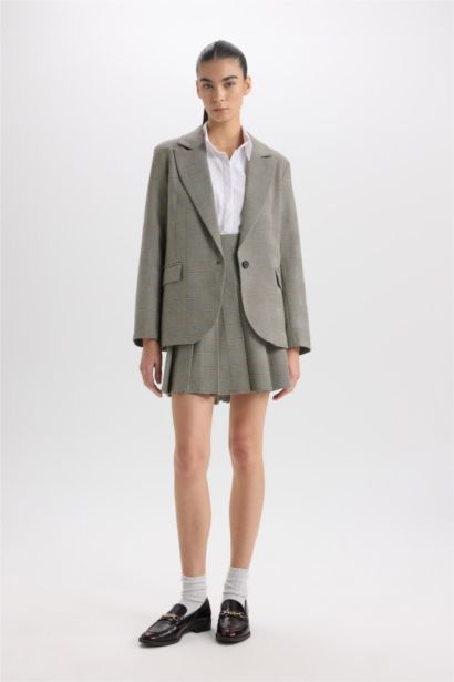 تنورة قصير كاروهات قصة A بخصر عادي