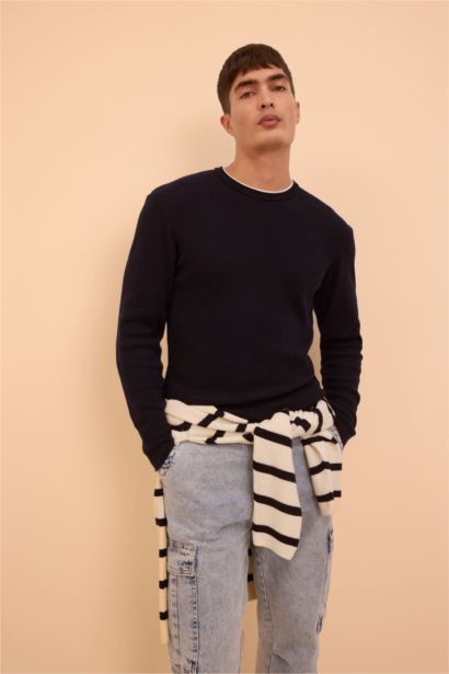 Relax Fit Crew Neck Cotton Knitted Cotton Pullover