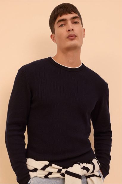 Relax Fit Crew Neck Cotton Knitted Cotton Pullover
