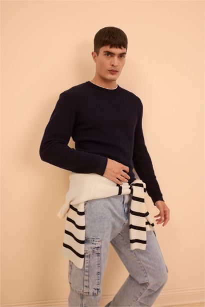 Relax Fit Crew Neck Cotton Knitted Cotton Pullover