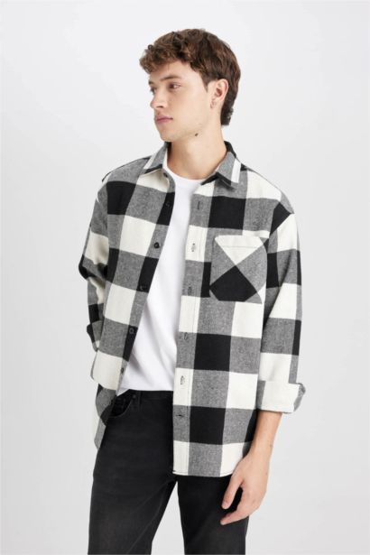 قميص بولو كاروهات قصة عادية كم طويل