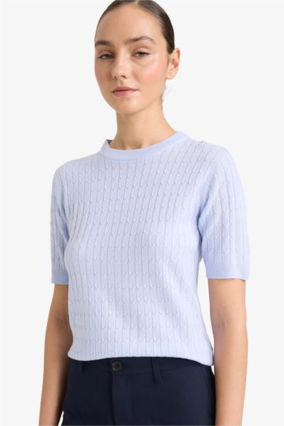 Regular Fit Crew Neck Short Sleeve Knit Pullover