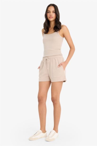 Regular Fit Beli Lastikli Bağcıklı Bermuda Şort