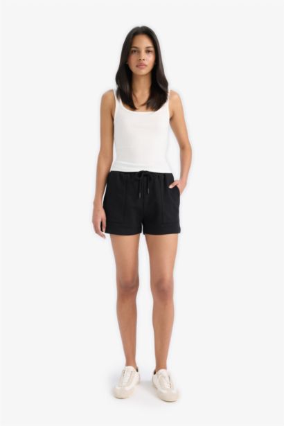 Regular Fit Beli Lastikli Bağcıklı Bermuda Şort