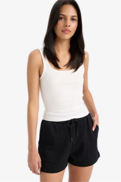 Regular Fit Beli Lastikli Bağcıklı Bermuda Şort