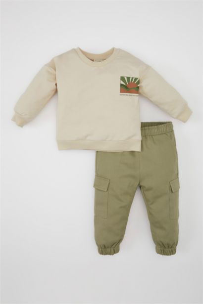 طقم اولادي سويت شيرت وبنطلون قصة عادية - قطعتين